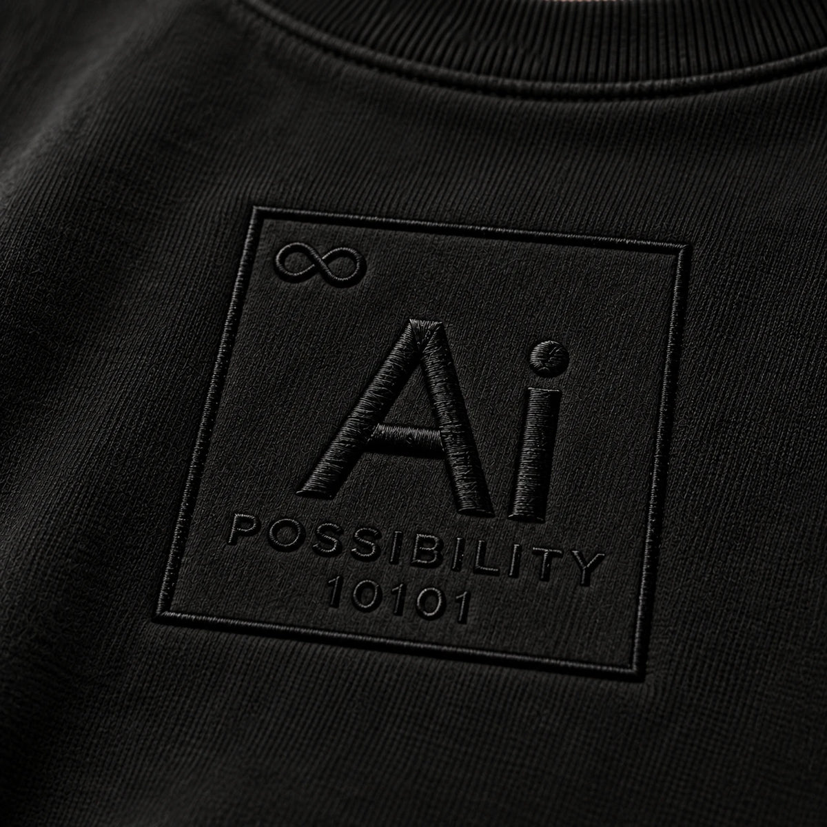 Extreme close-up of the Ai + You element tile: infinity symbol, Ai, Possibility and 10101