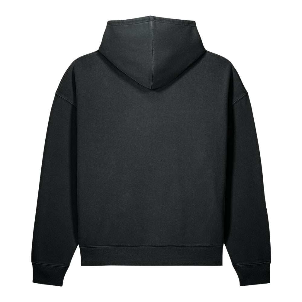 The Possibility Hoodie in washed black, back view