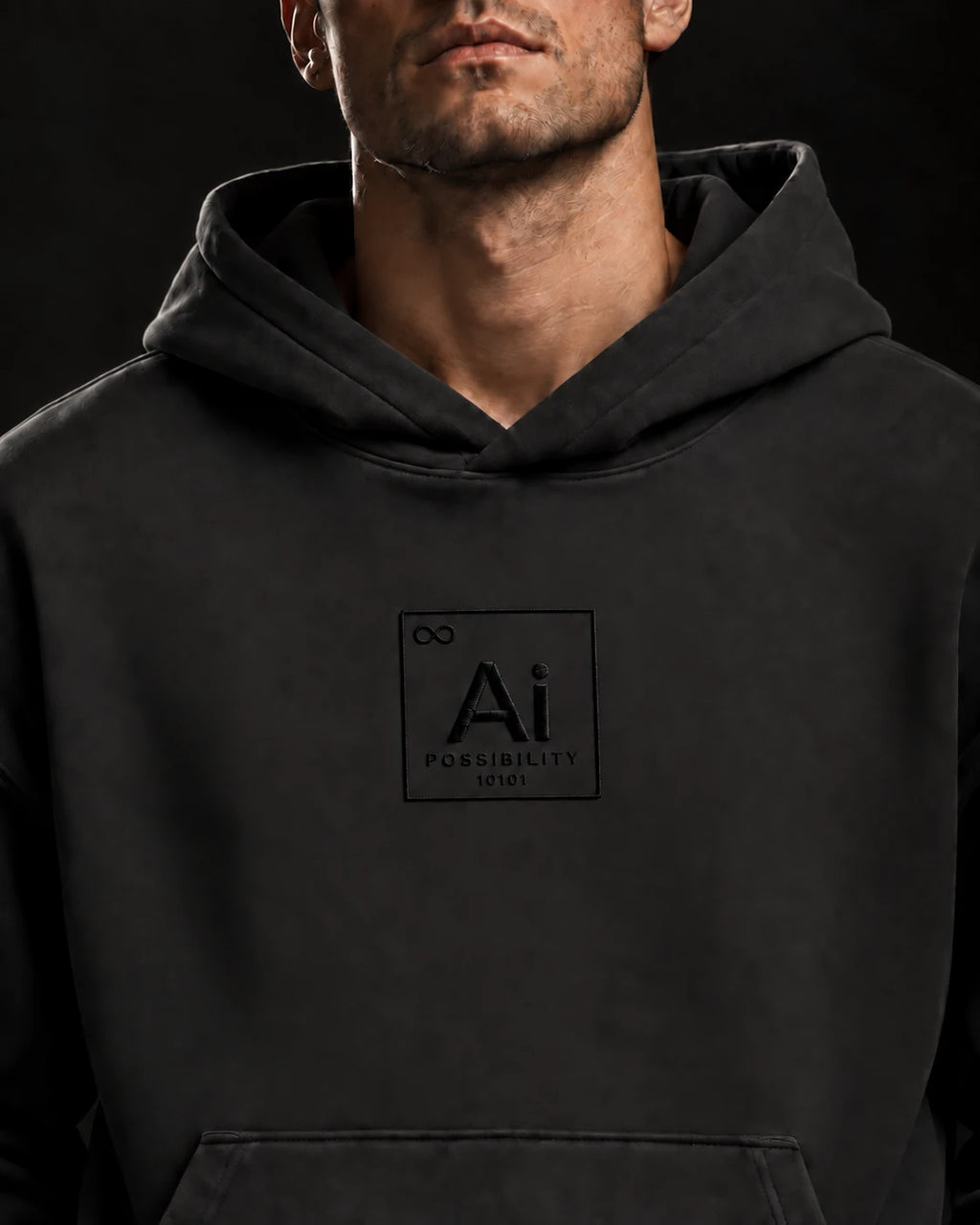 Close-up of the tone-on-tone Ai element mark with Possibility and 10101