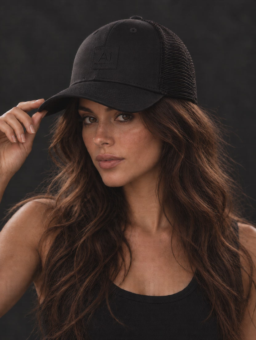 Woman wearing the Possibility Trucker Hat, short video