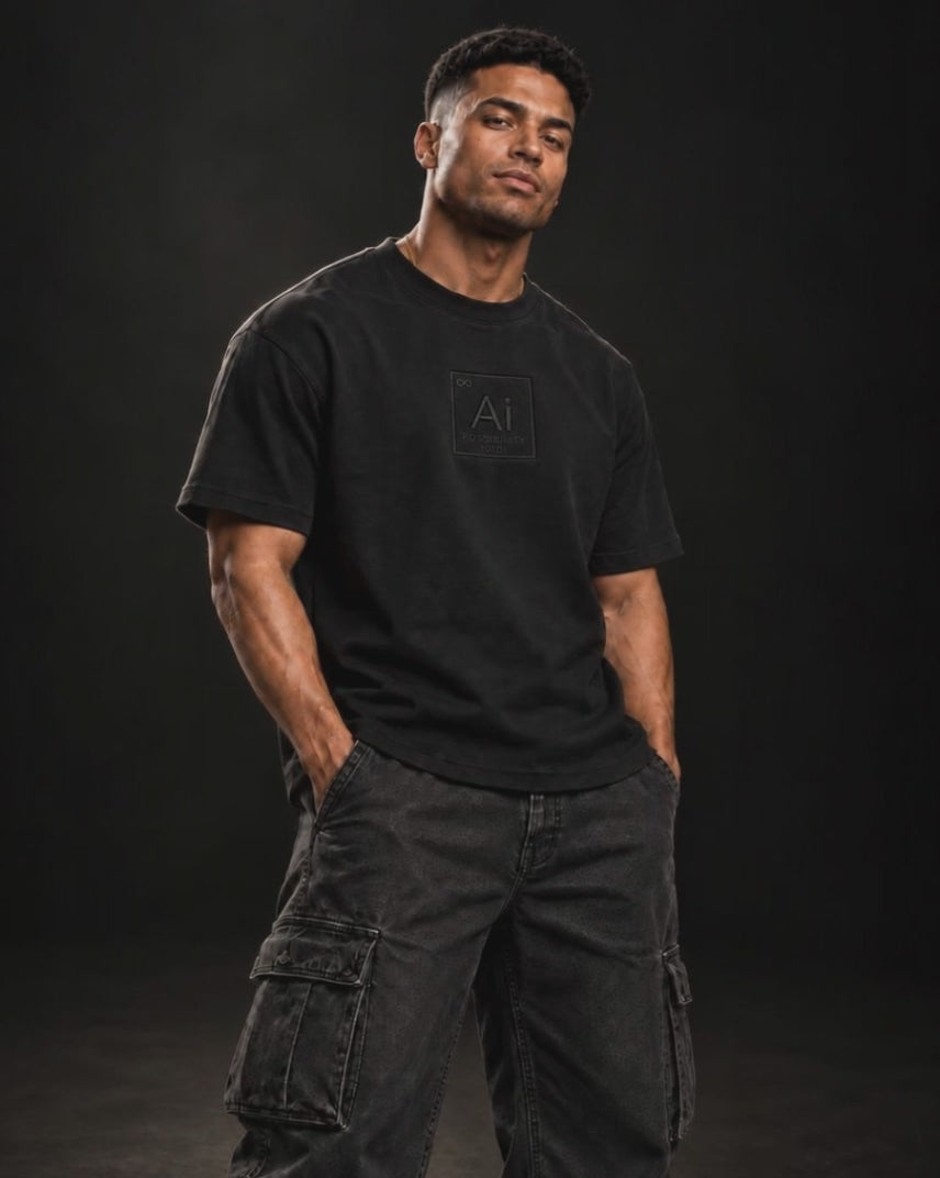Model wearing the Possibility Box Tee, short video
